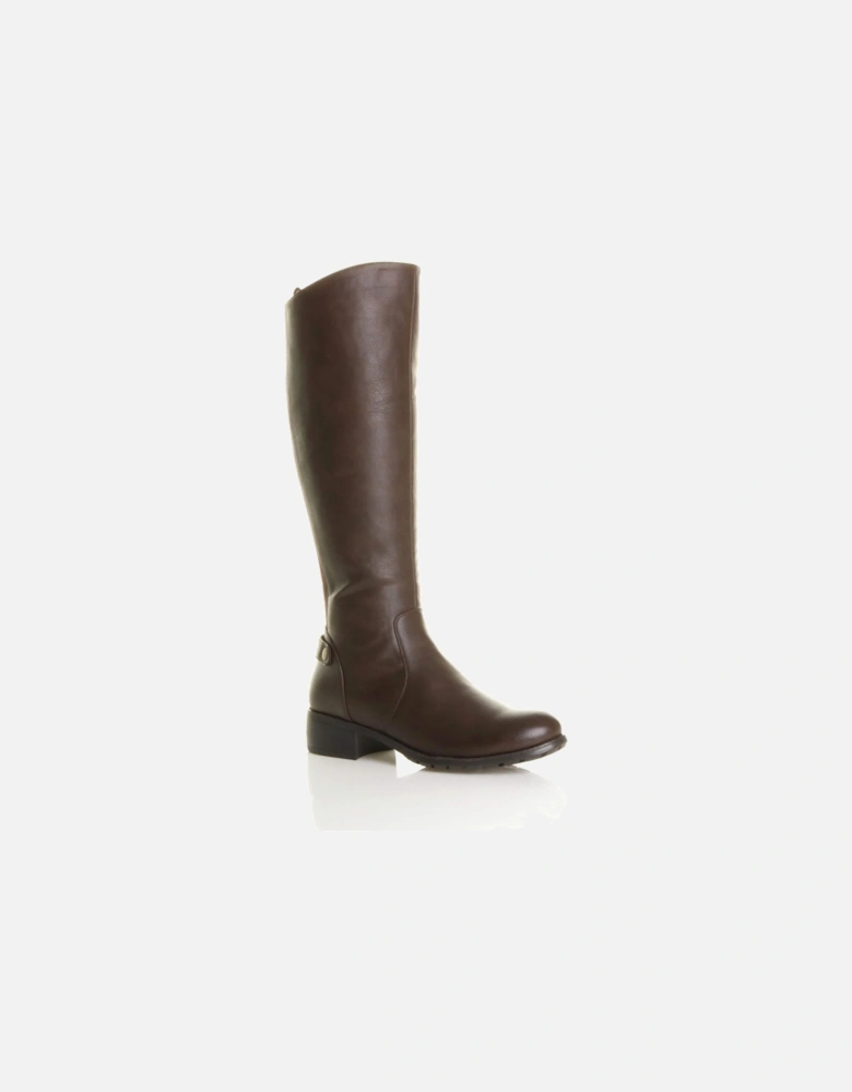 Low  Heel Riding Faux Leather Calf Boots
