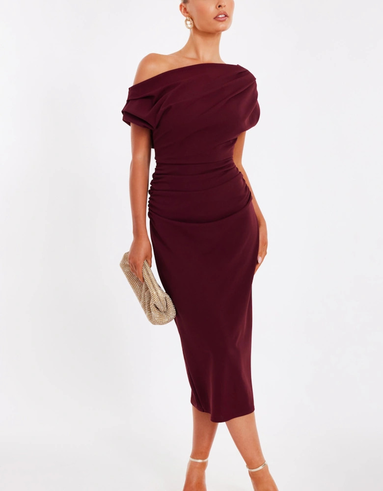 Wine Drop Shoulder Midi Dress