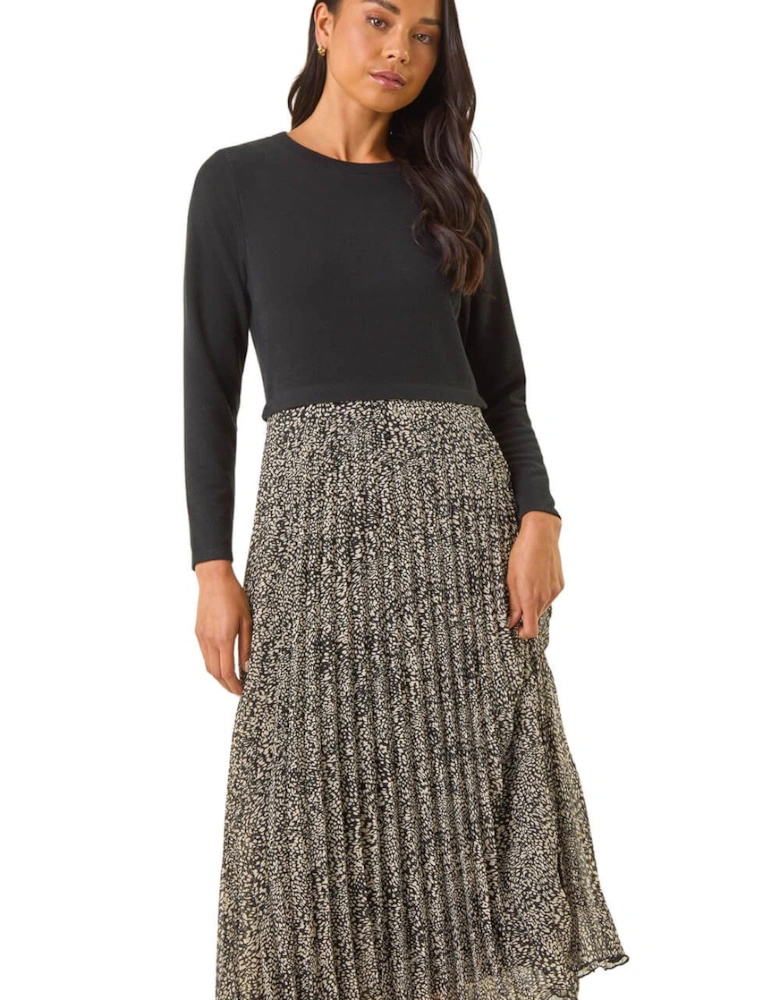 Petite Print Pleated Midi Dress