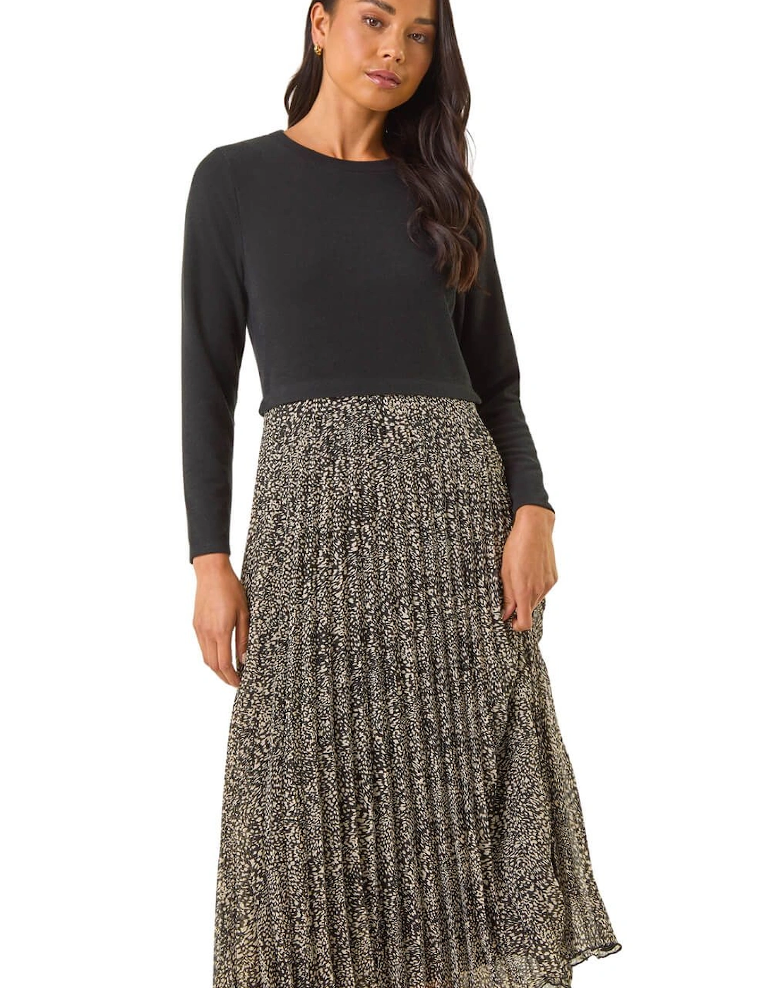 Petite Print Pleated Midi Dress, 2 of 1