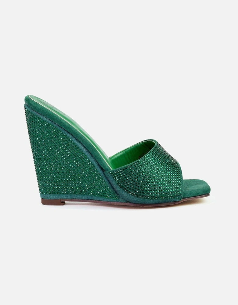 'Peggie' Slip On Wedge Heel Rhinestones Slip On Mules