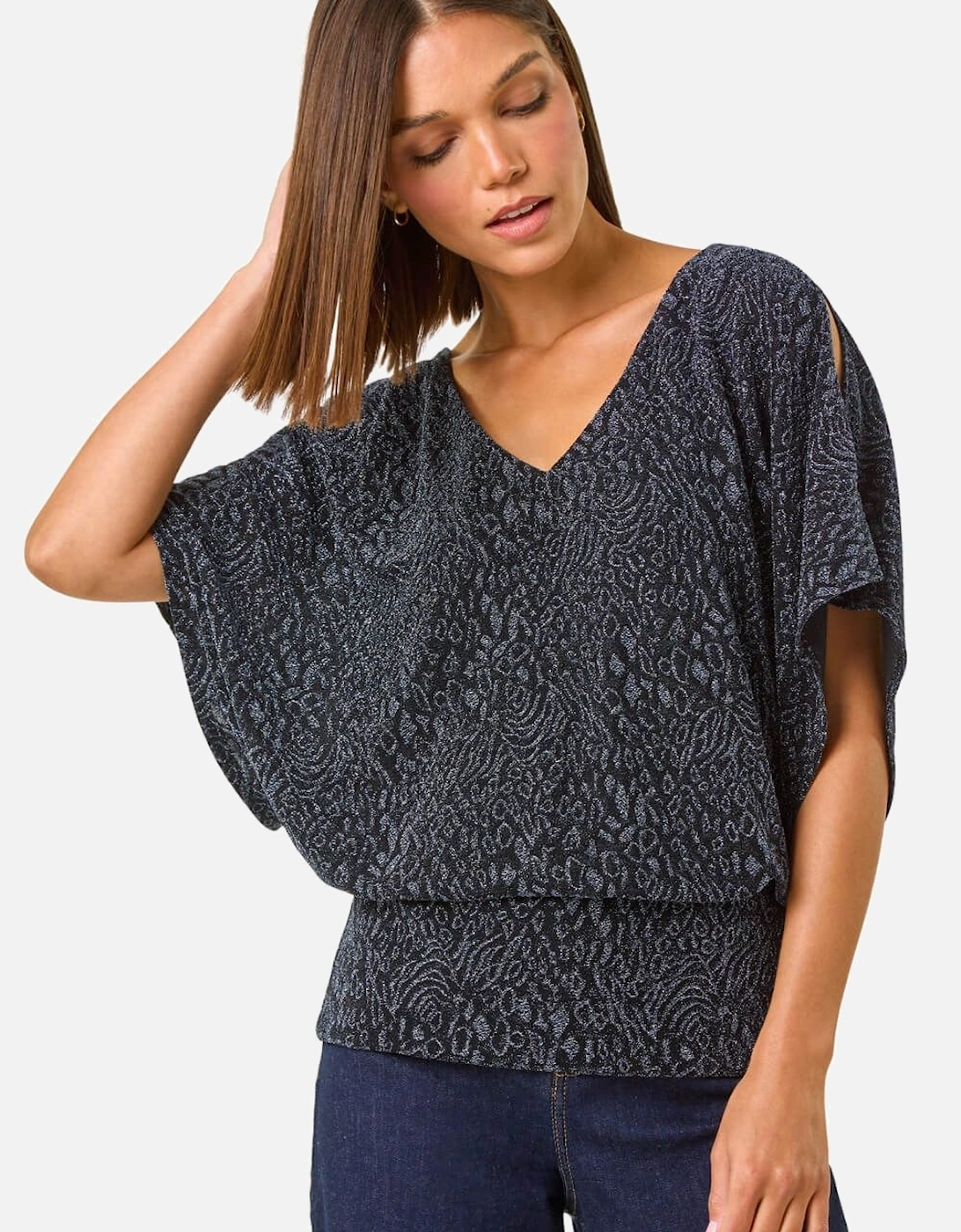 Glitter Animal Print Banded Hem Stretch Top, 2 of 1