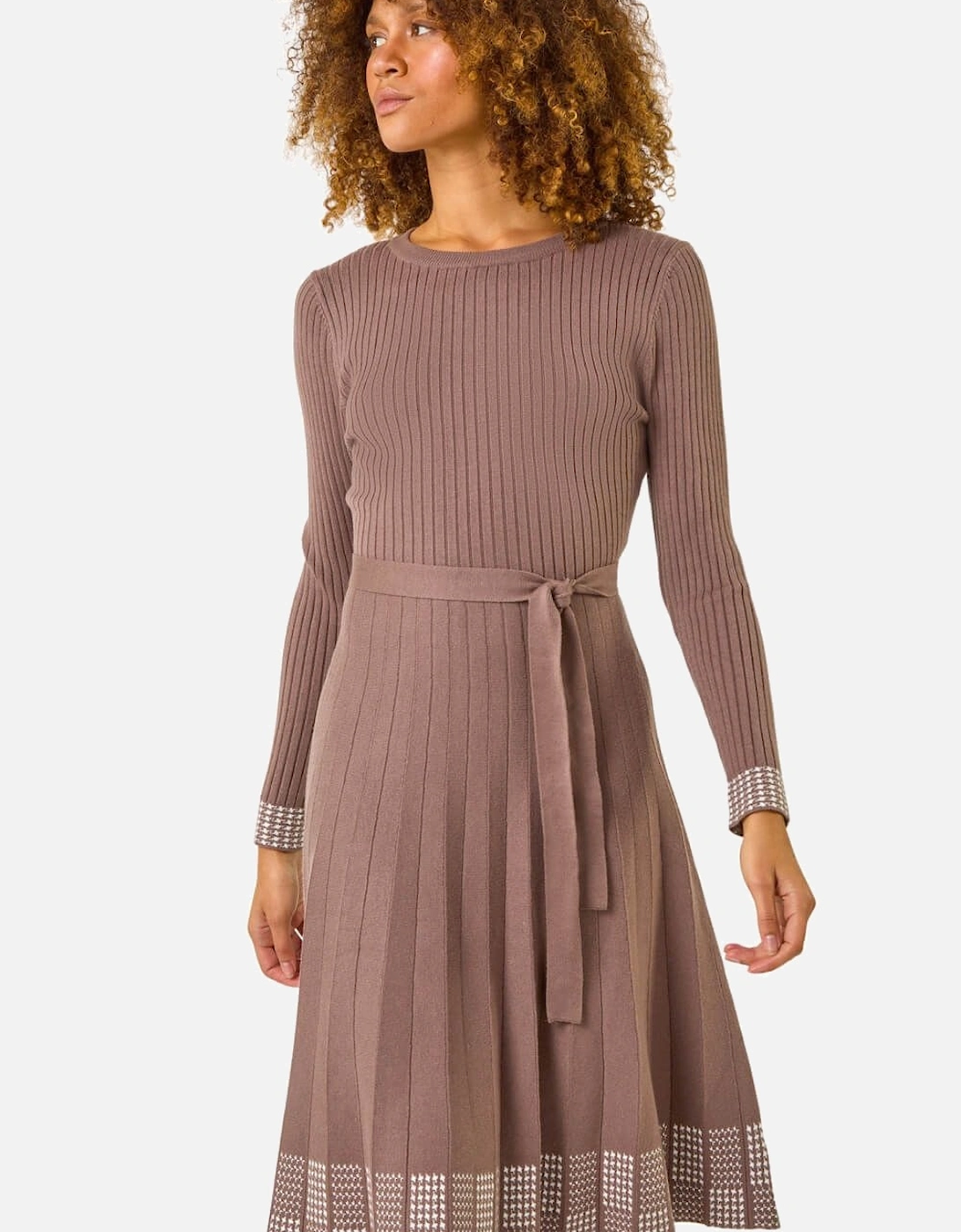 Ribbed Stretch Knit Border Print Dress, 2 of 1