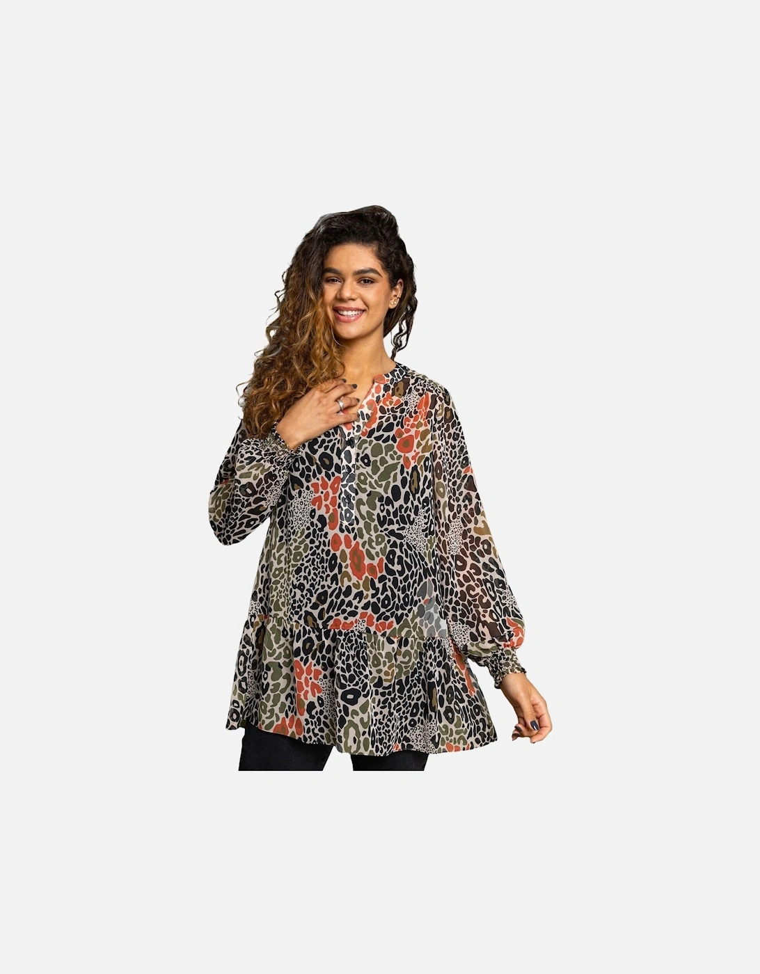 Chiffon Animal Print Peplum Tunic Top, 2 of 1