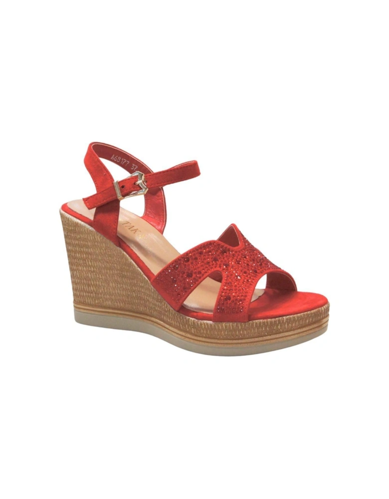 Sparkling Diamond Glitter Buckle Closure Wedge Party Sandals