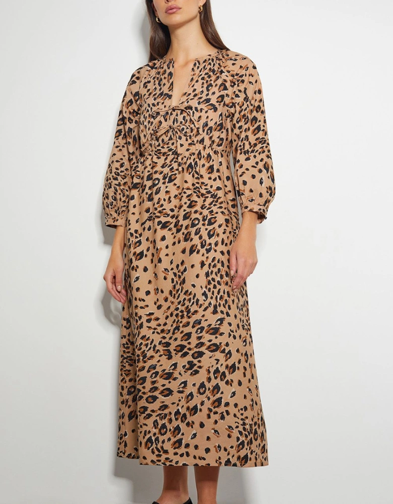 Raife Leopard Print Tie Midi Dress