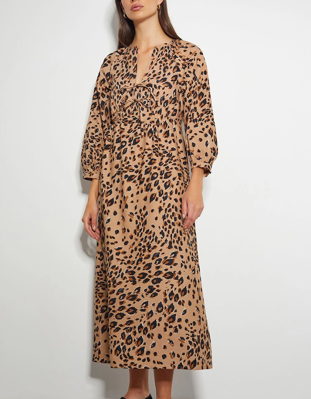 Raife Leopard Print Tie Midi Dress, 2 of 1