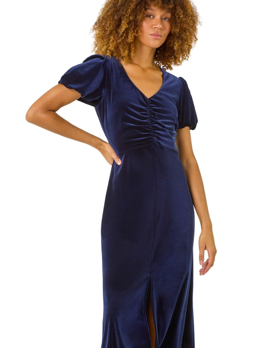 Velvet Ruched Bodycon Midi Dress, 2 of 1