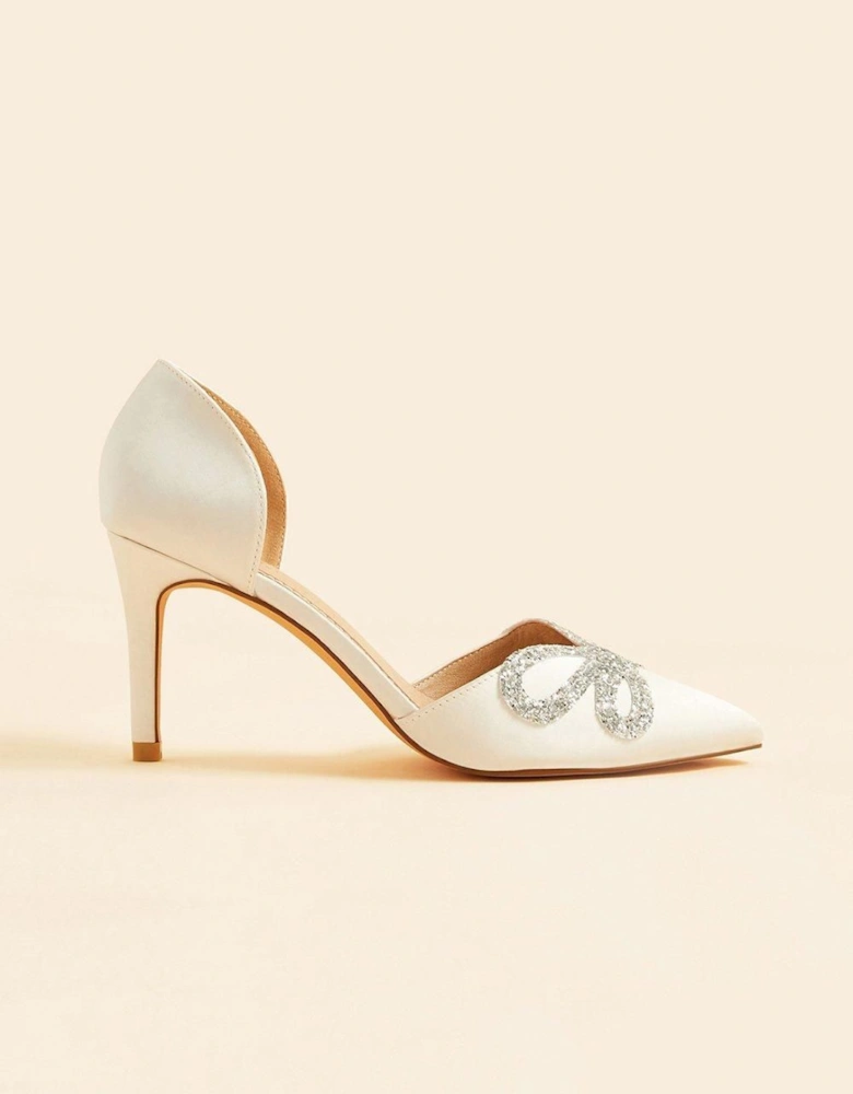 Glitter Bow Pointed Toe Bridal Court Heels