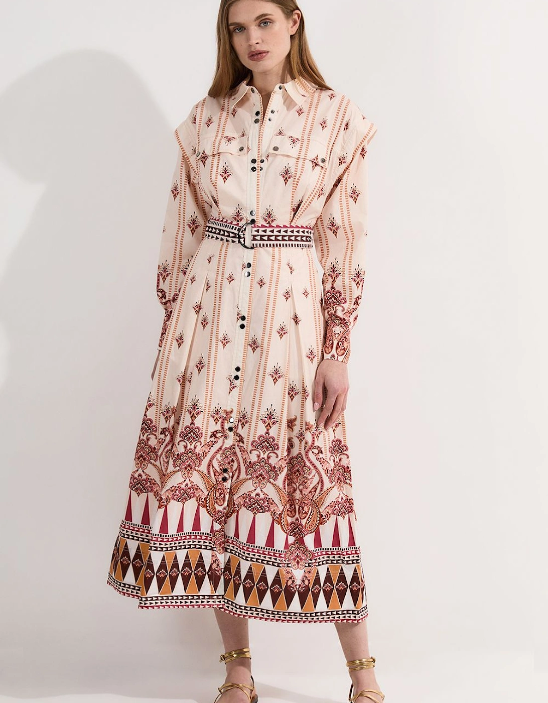 Placed Print Cotton Sateen Shirt Dress, 2 of 1