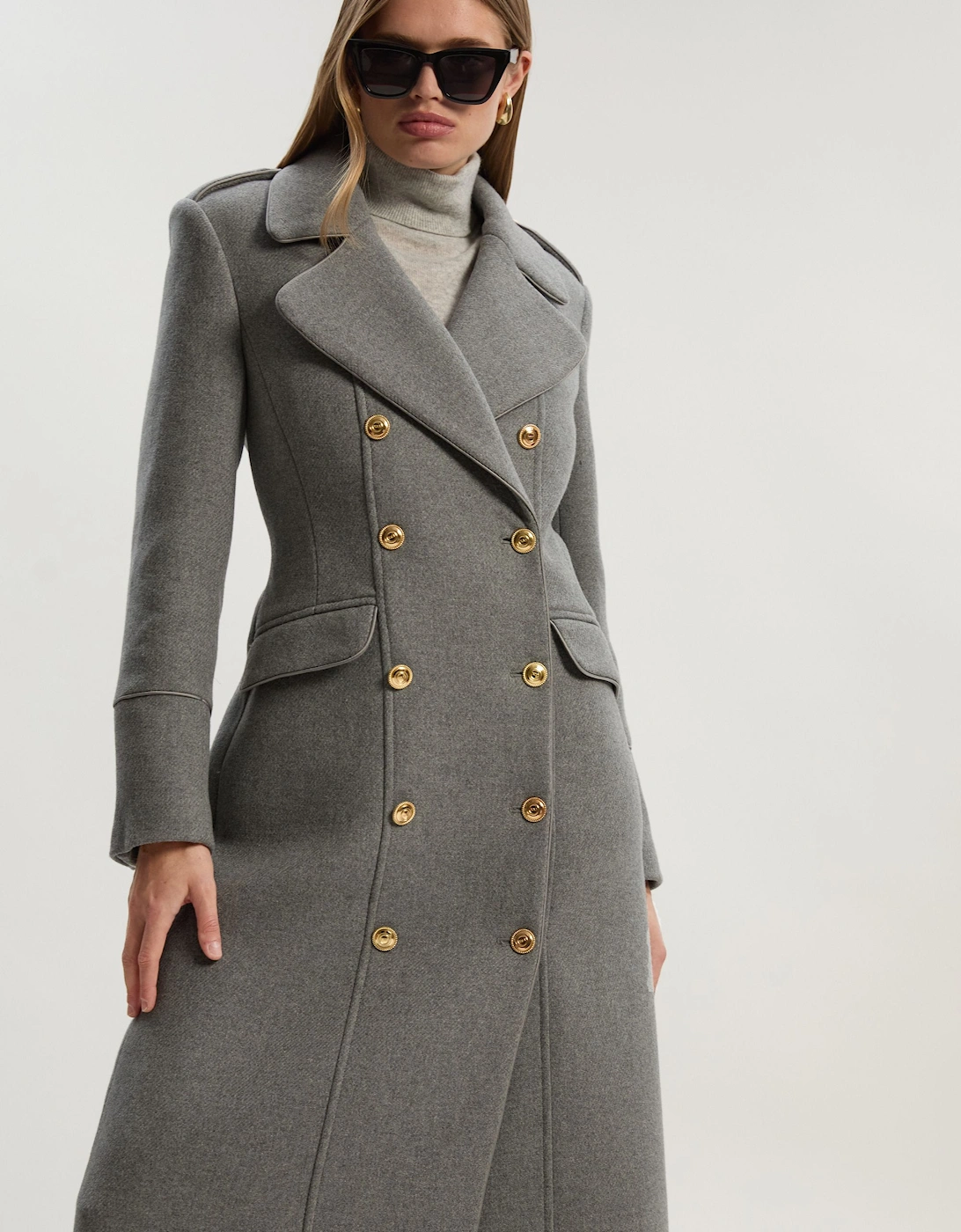 Wool Double Breasted Military Tailored Midi Coat, 2 of 1