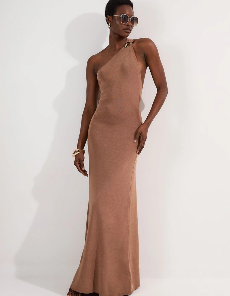 Slinky Backless Knitted Dress With Hardware Detail