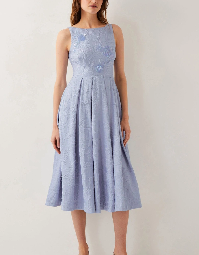 Fallon Hand-Beaded Jacquard Midi Dress Blue