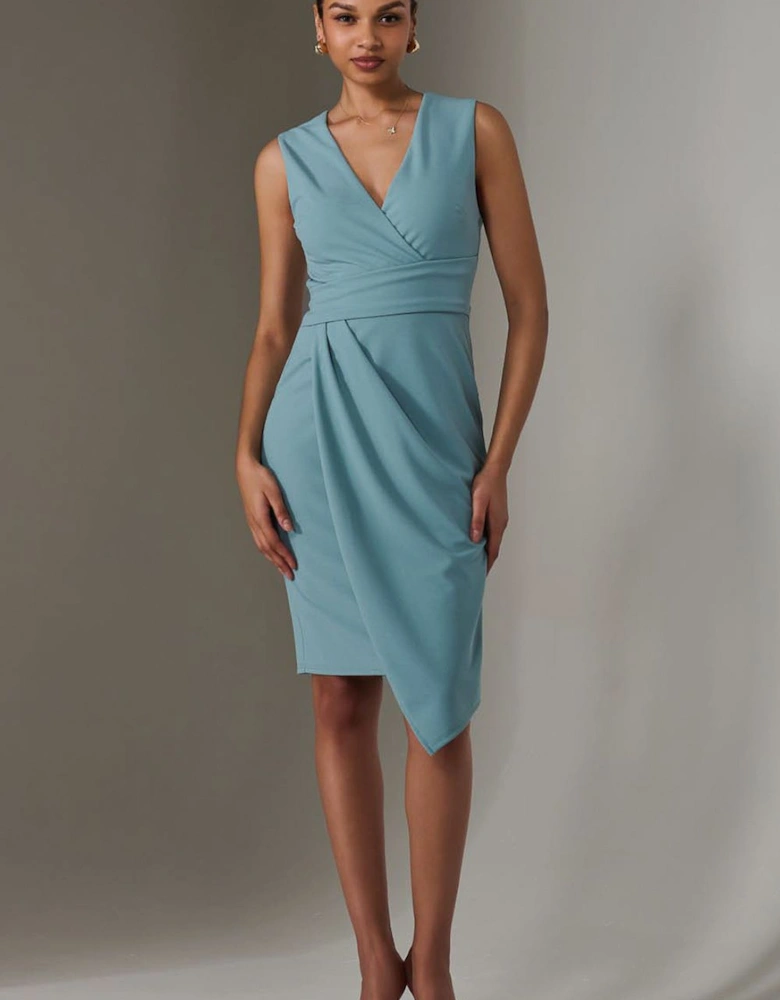 Sleeveless Wrap Front Midi Dress