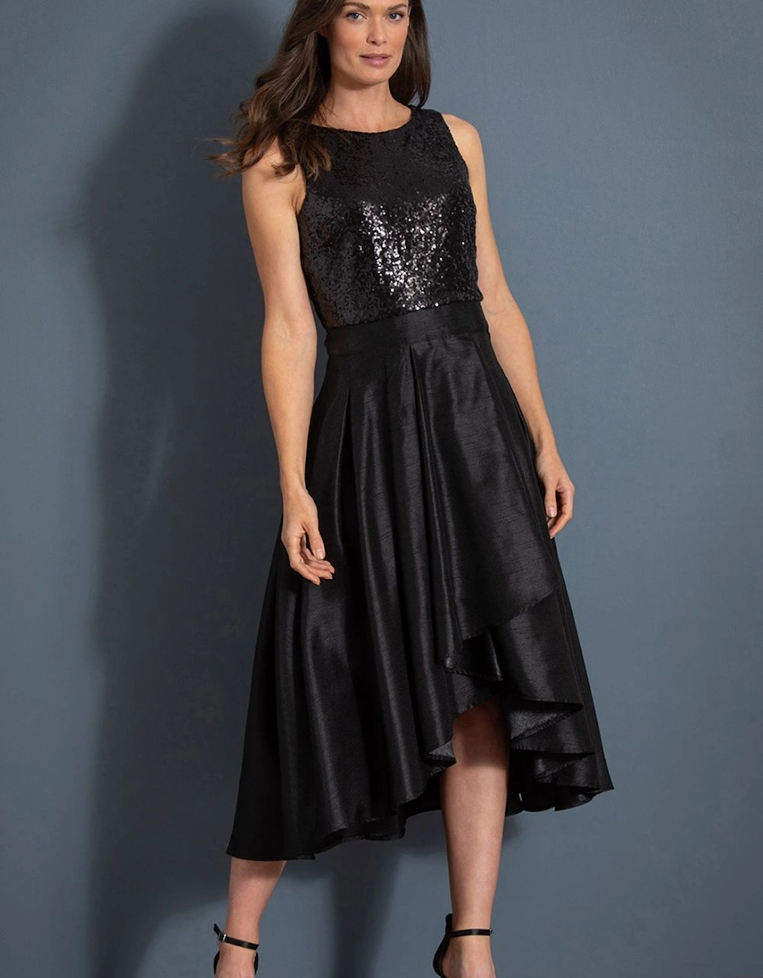Sequin Bodice Dip Hem Midi Dress, 2 of 1