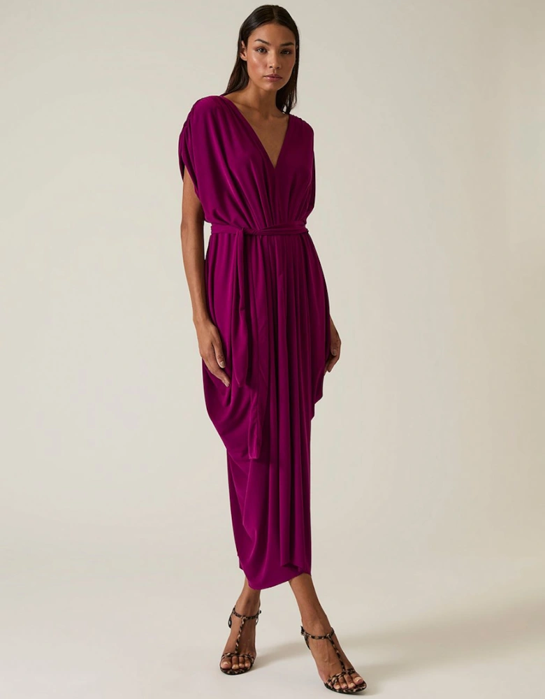 Draped Magenta Purple Midi Dress