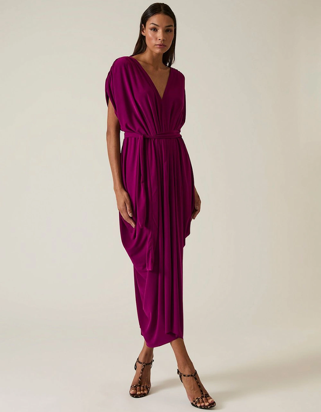 Draped Magenta Purple Midi Dress, 2 of 1