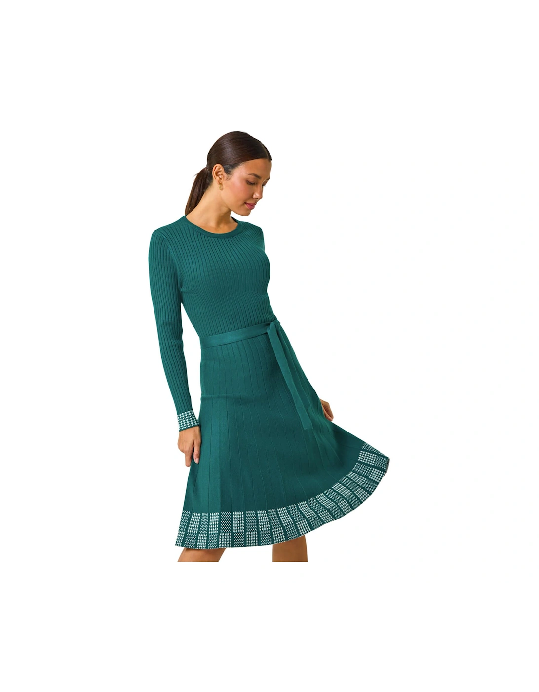 Ribbed Stretch Knit Border Print Dress, 2 of 1