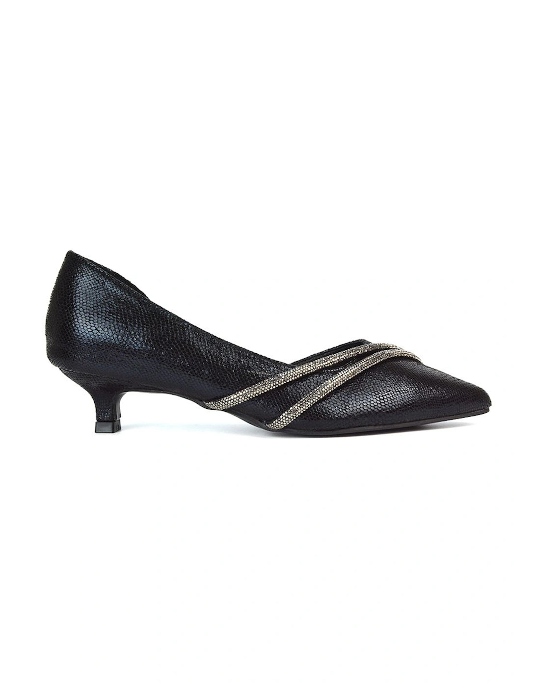 'Kirsty' Pointed Rhinestone Low Kitten Heel Court Shoes, 2 of 1