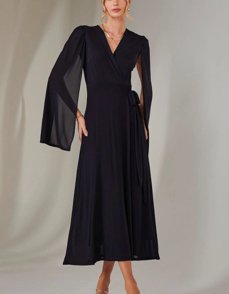 Amira Cape Sleeve Wrapped Maxi Dress