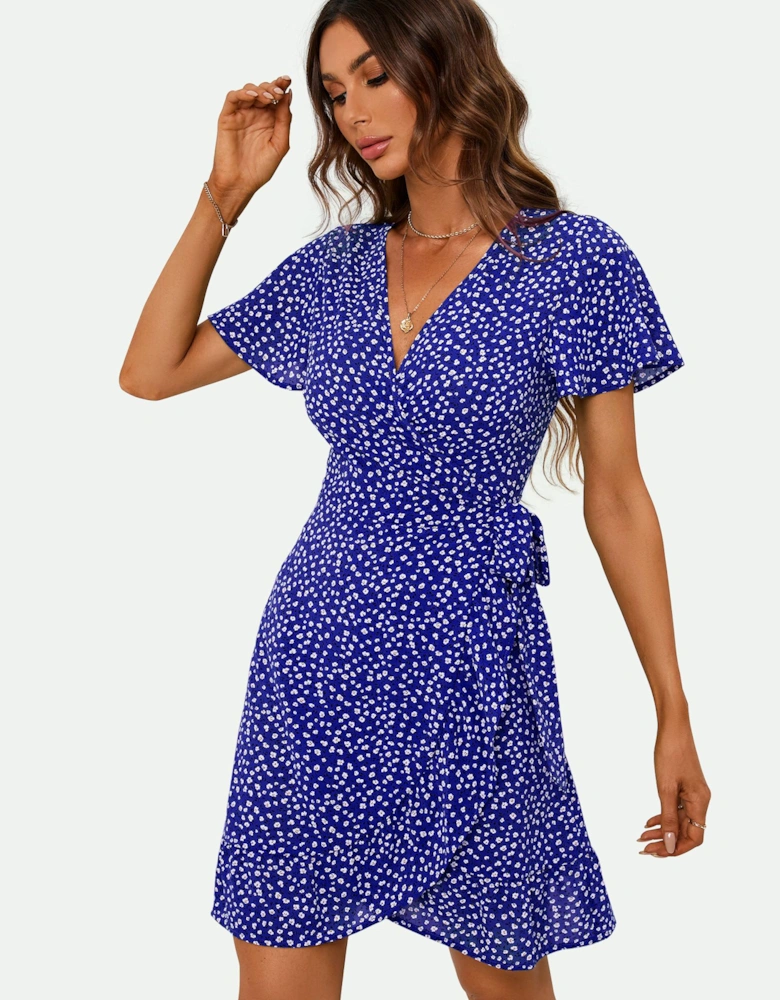 Floral Print Mini Wrap Dress