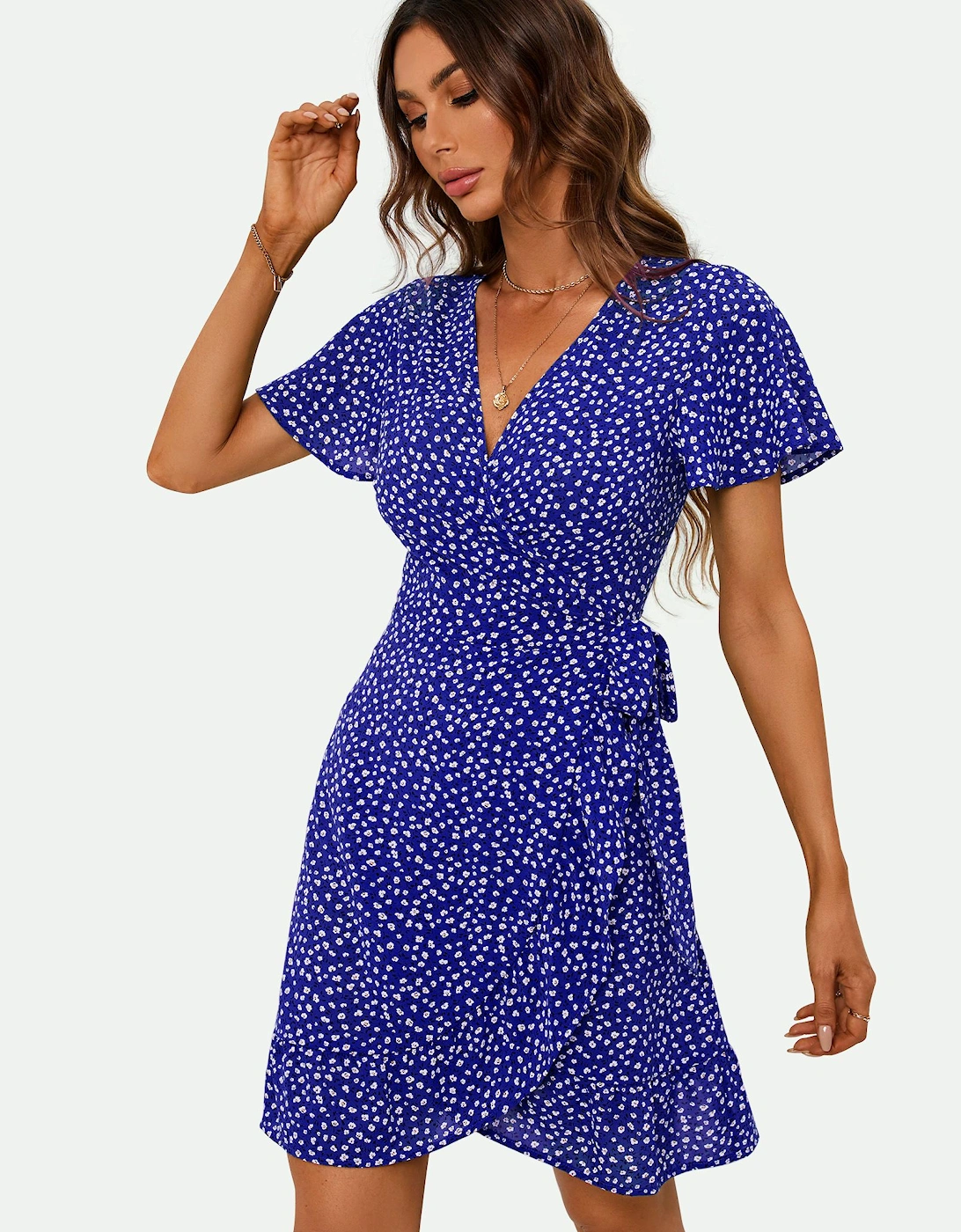 Floral Print Mini Wrap Dress, 2 of 1