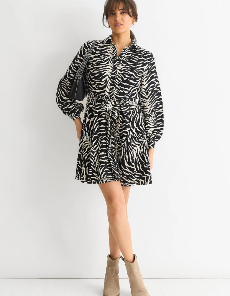 Mono Zebra Belted Shirt Dress