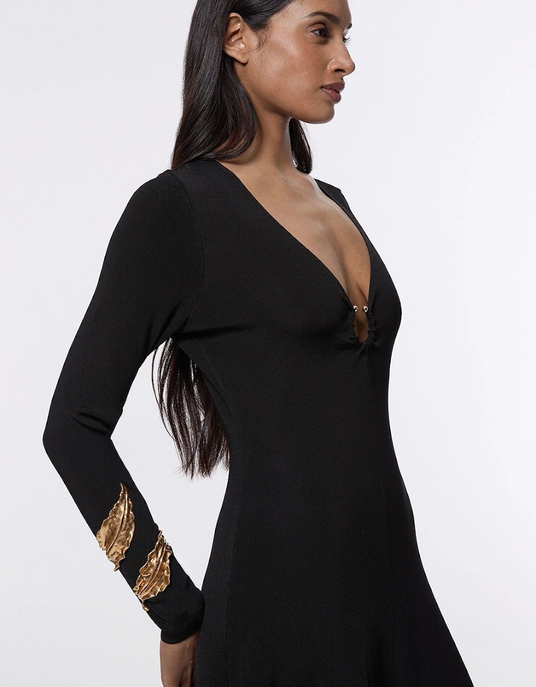 Slinky V Neck Knitted Dress With Hardware Keyring Detail, 2 of 1
