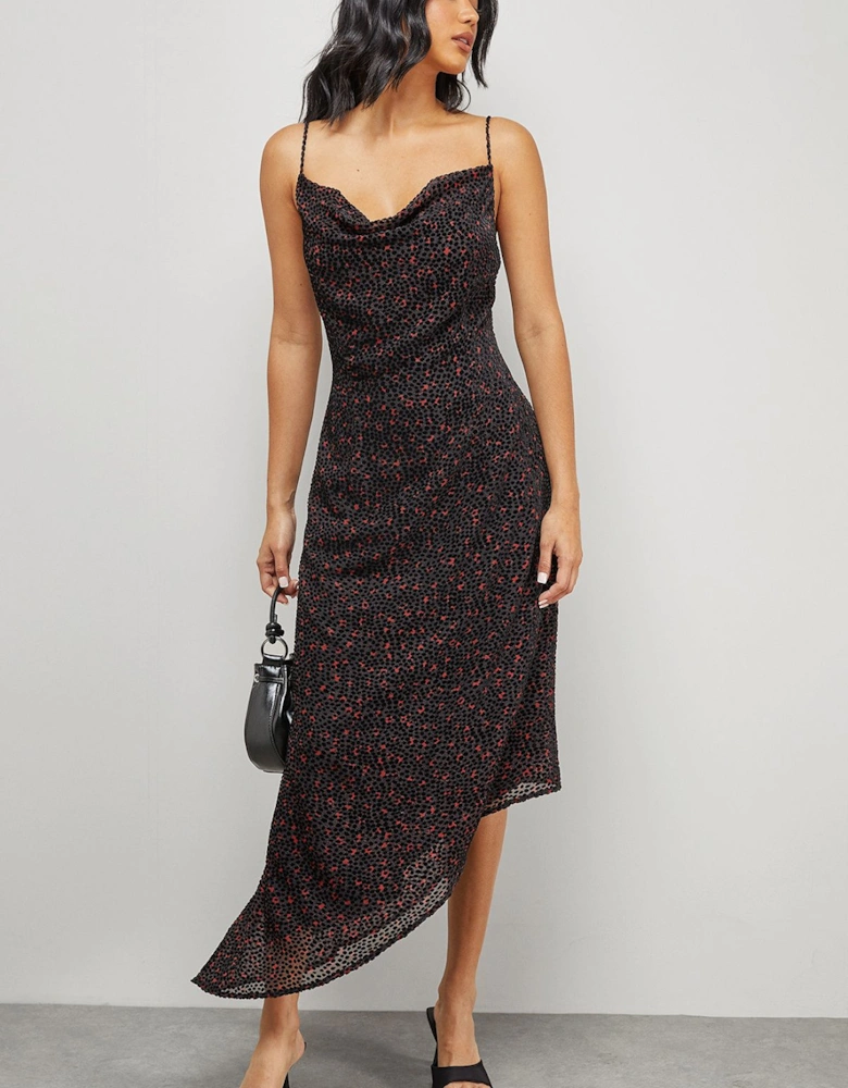 Spot Devore Cowl Neck Maxi Dress