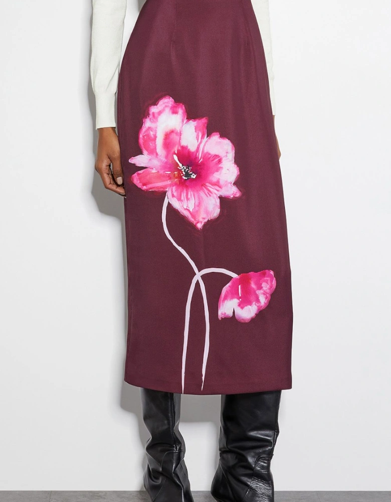 Elizabeth Floral Midi Skirt Red