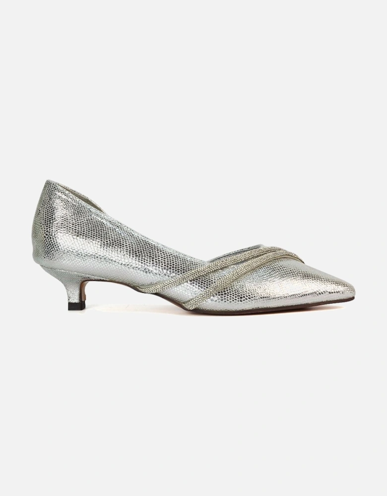 'Kirsty' Pointed Rhinestone Low Kitten Heel Court Shoes