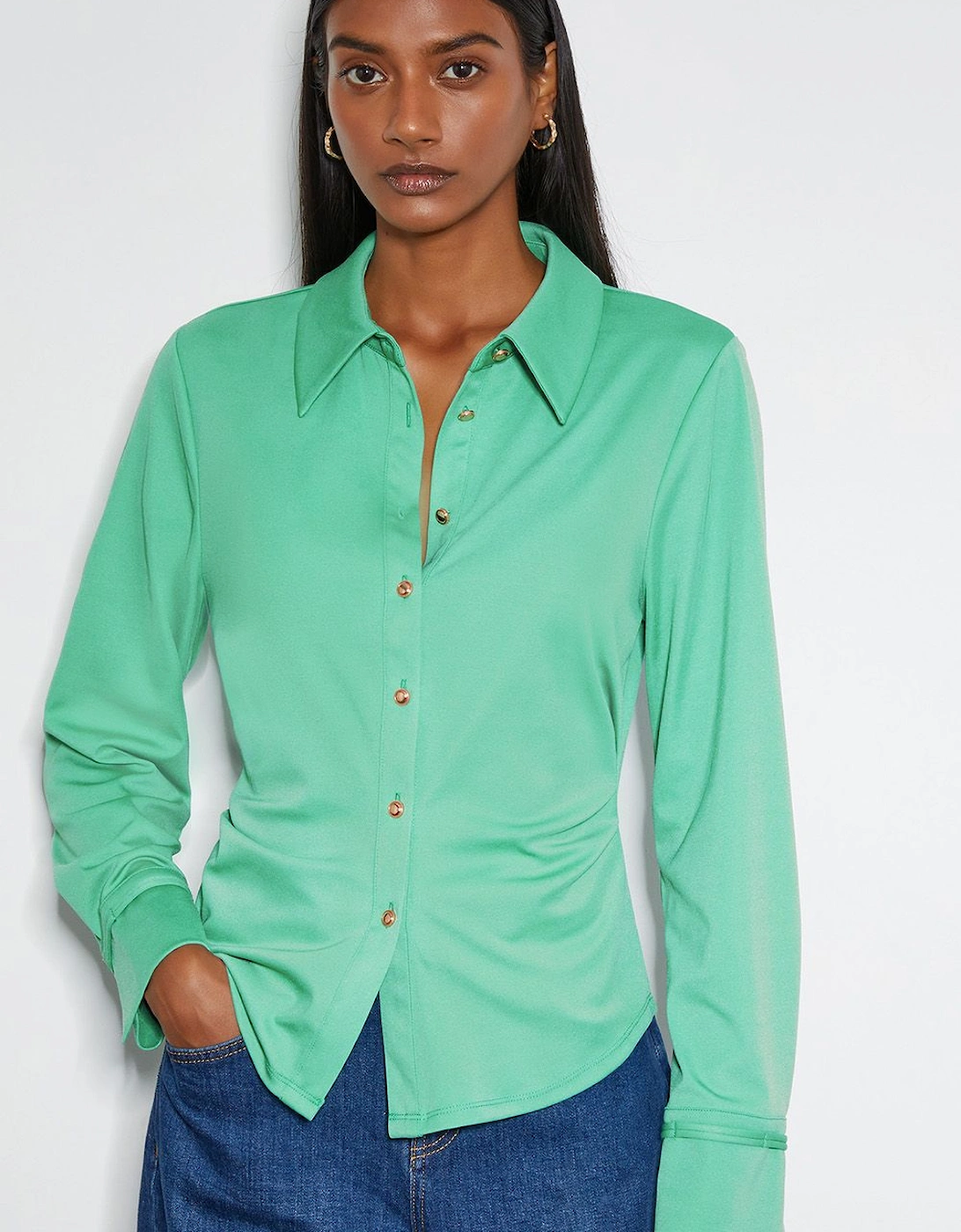 Julia Ruched Side Jersey Shirt Green, 2 of 1