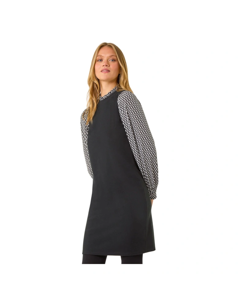 Geometric Contrast Knit Dress