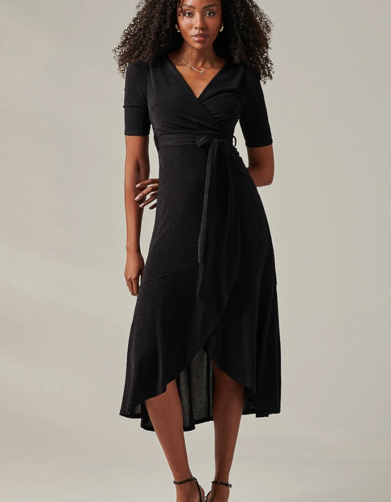 Metallic Tie Waist Wrapped Maxi Dress