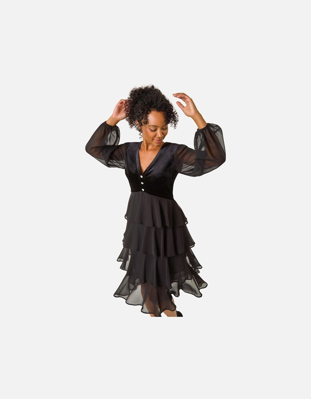 Petite Velvet Tiered Midi Stretch Dress, 2 of 1