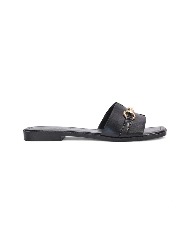 'Lesley' Square Toe Mule Slider Sandals With Buckle Detail