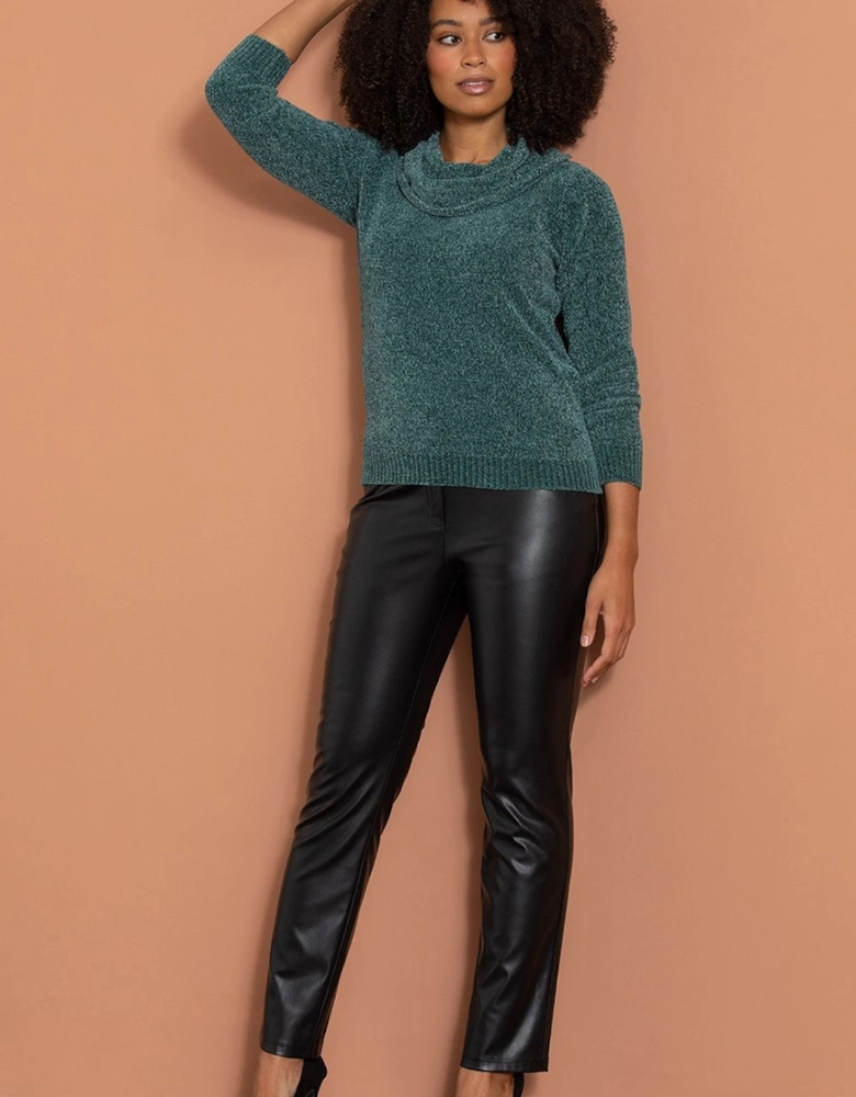 Snake Print Faux Leather Straight Leg Trousers
