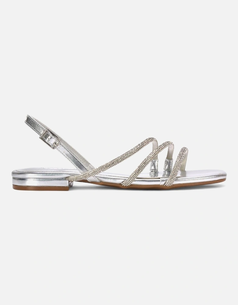 'Abigale' Strappy Diamante Flat Slingback Sandals With Buckle