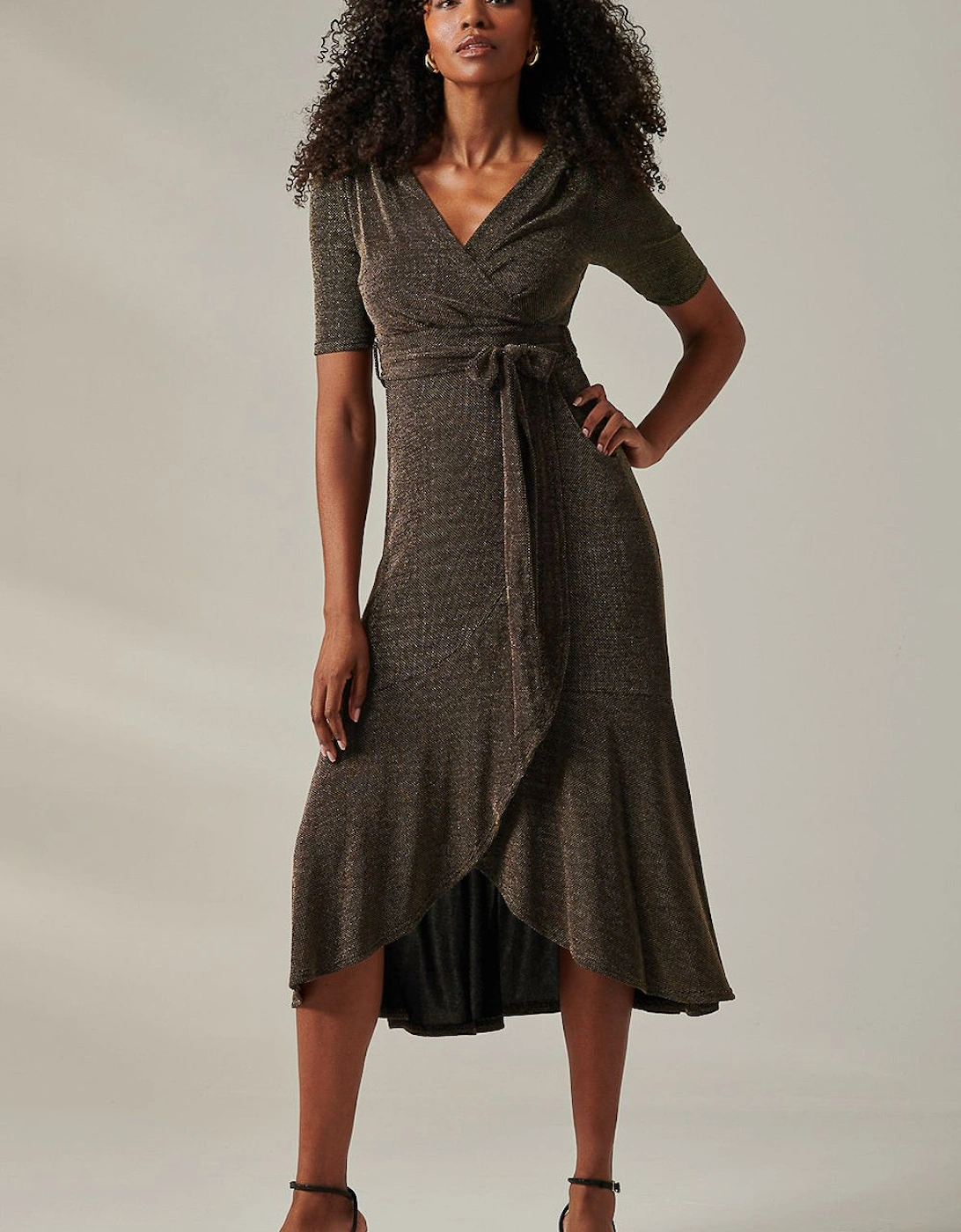 Metallic Tie Waist Wrapped Maxi Dress, 2 of 1