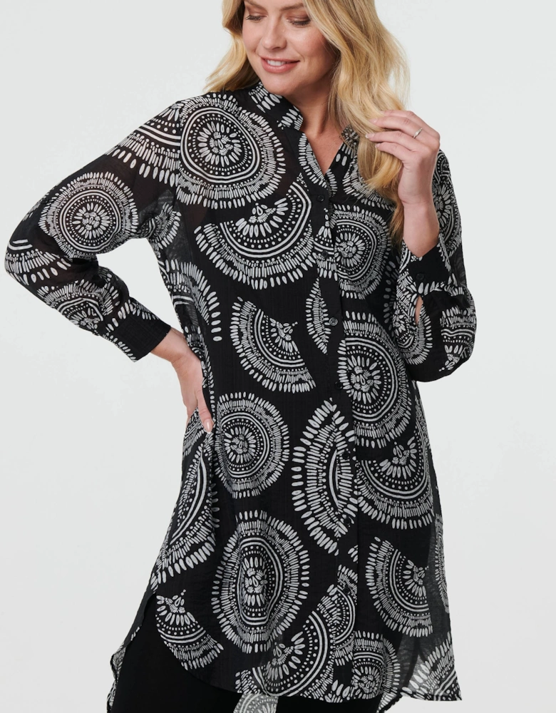 Abstract Sheer Relaxed Longline Blouse