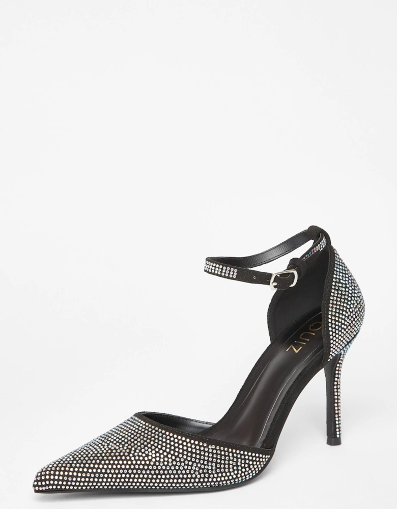 Black Diamante Pointed Toe Heels