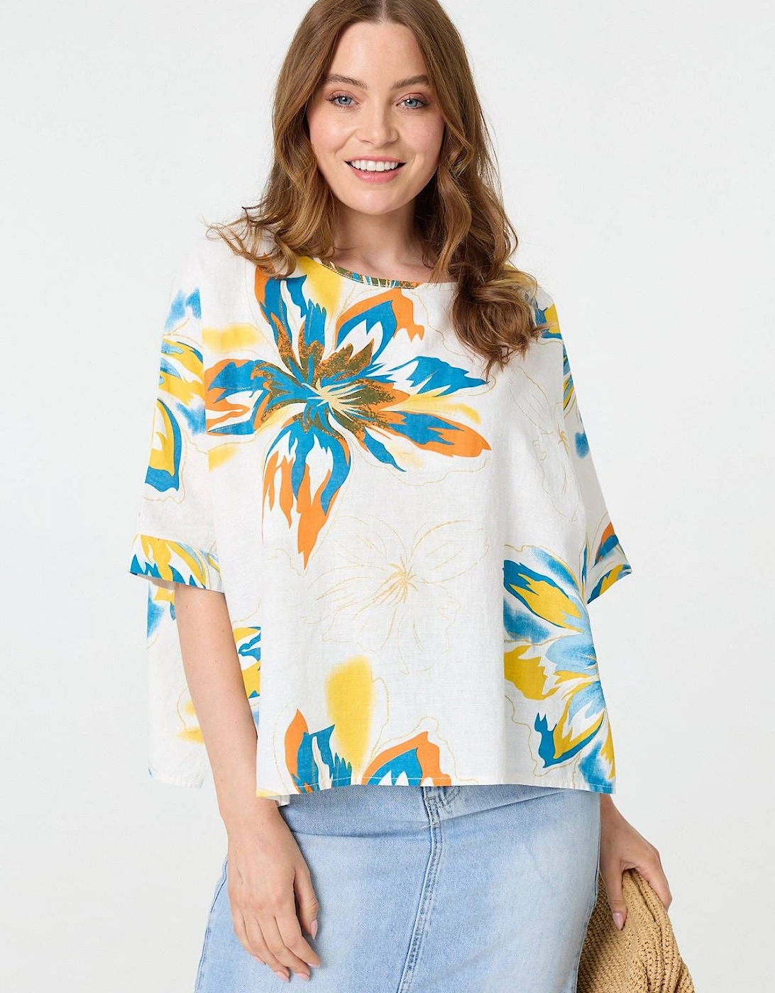 Floral 3/4 Sleeve Relaxed Boxy Blouse, 2 of 1