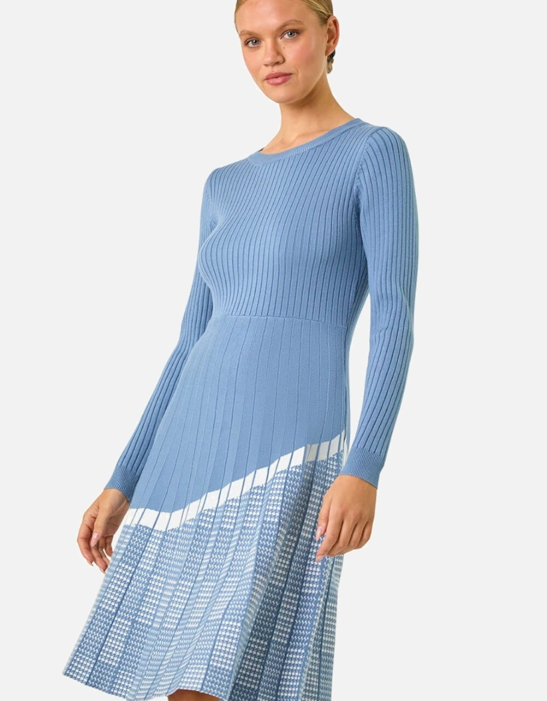 Pleated Border Ribbed Knit Dress