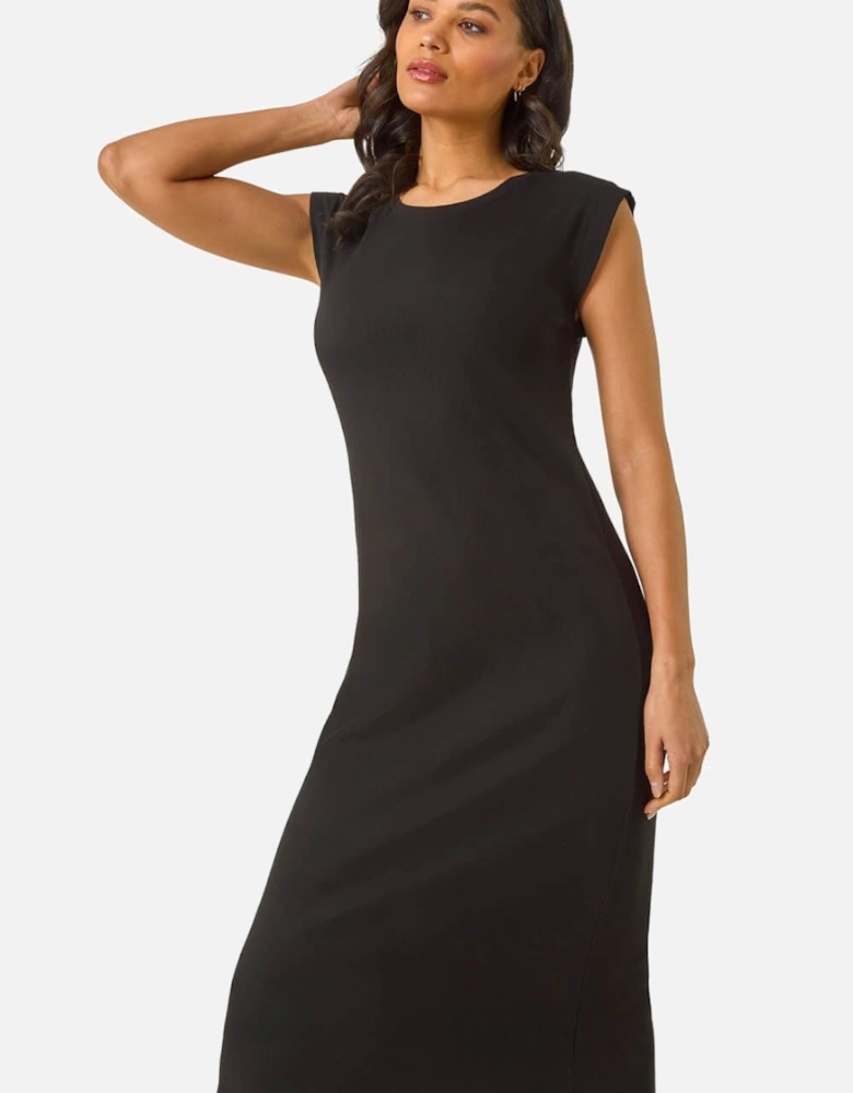 Ribbed Cap Sleeve Midi Dress
