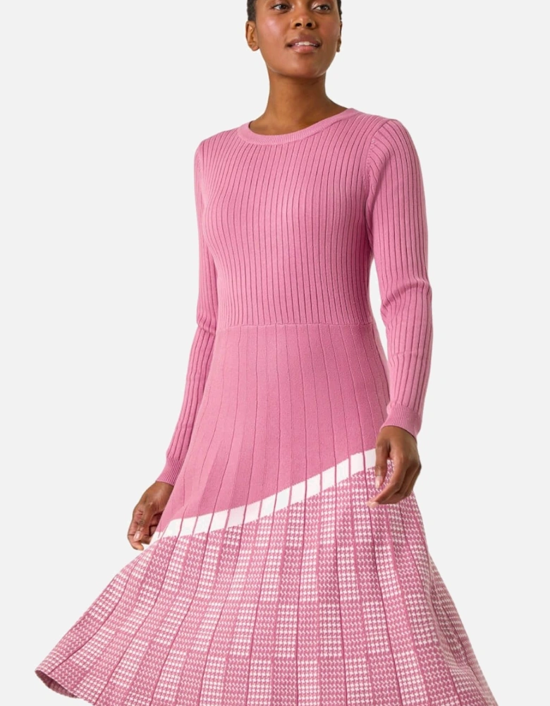 Pleated Border Ribbed Knit Dress