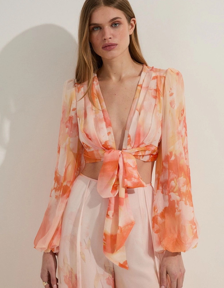 Ombre Floral Button Up Front Woven Top