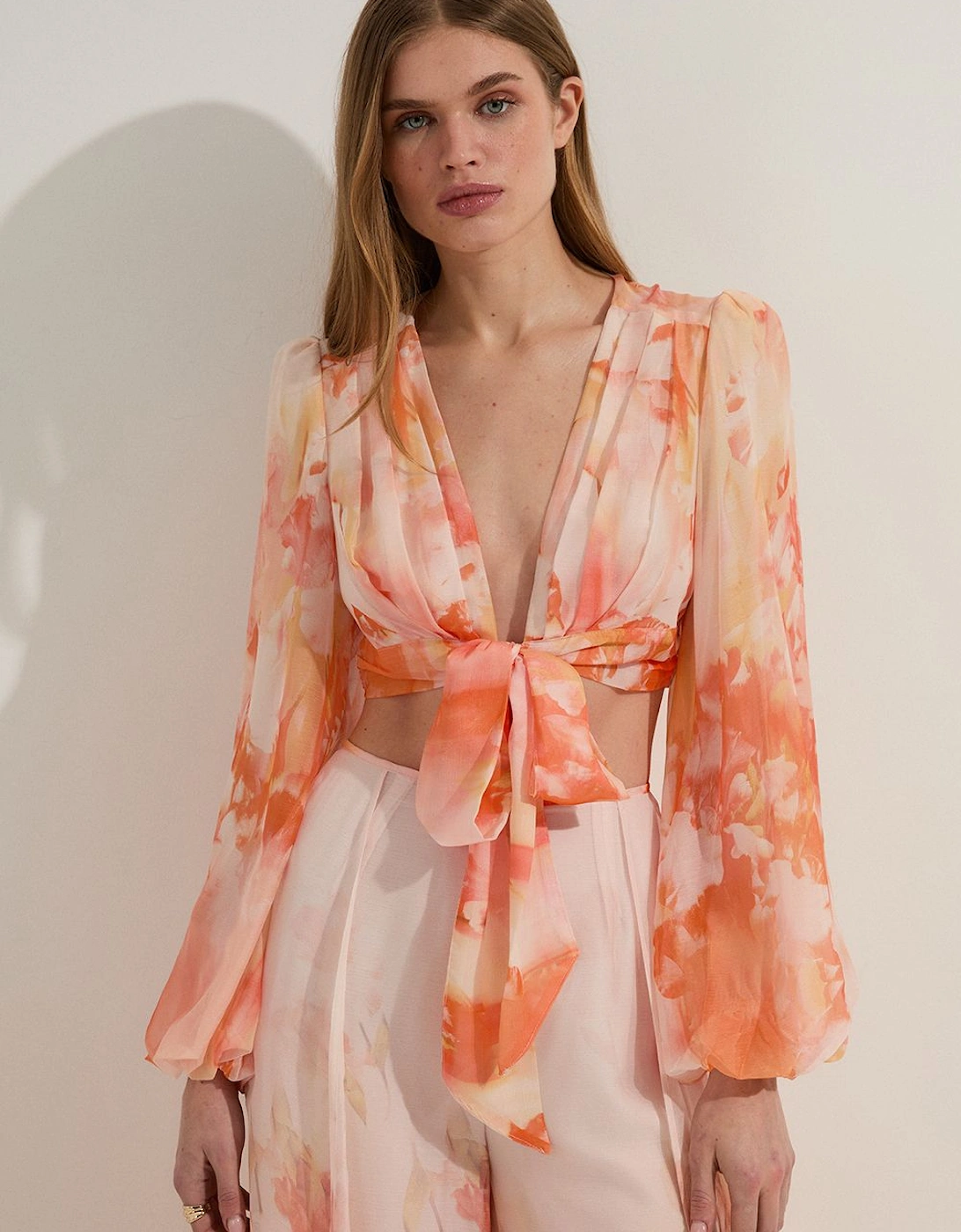 Ombre Floral Button Up Front Woven Top, 2 of 1