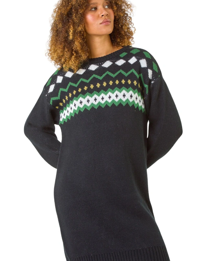 Nordic Print Knitted Jumper Dress