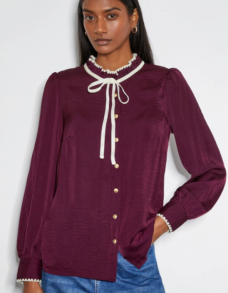 Thea Satin Bow Collar Blouse Red