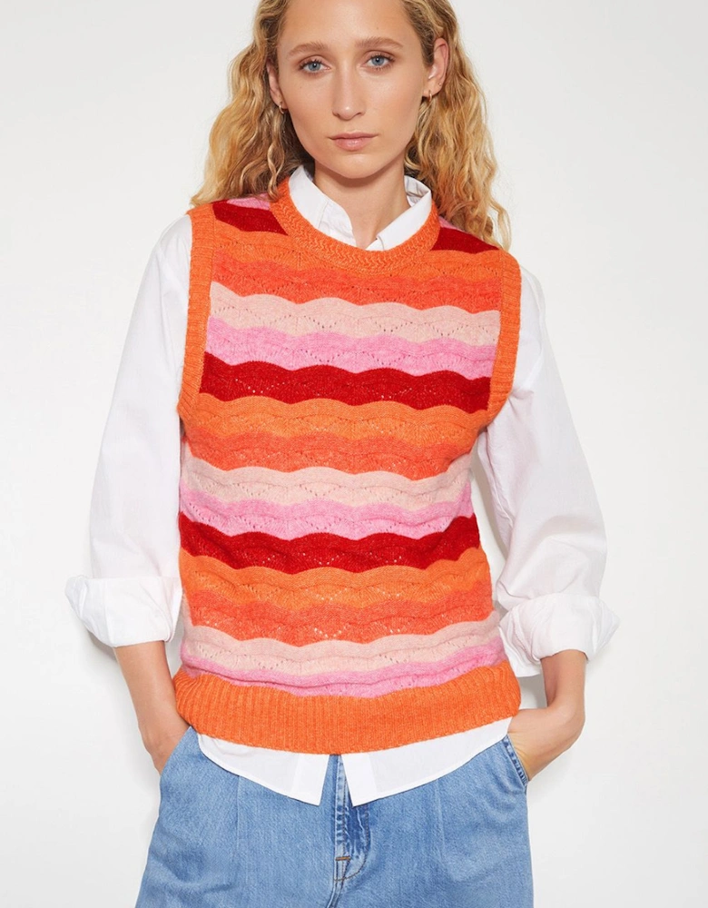 Sasha Scallop Stripe Sweater Vest Pink